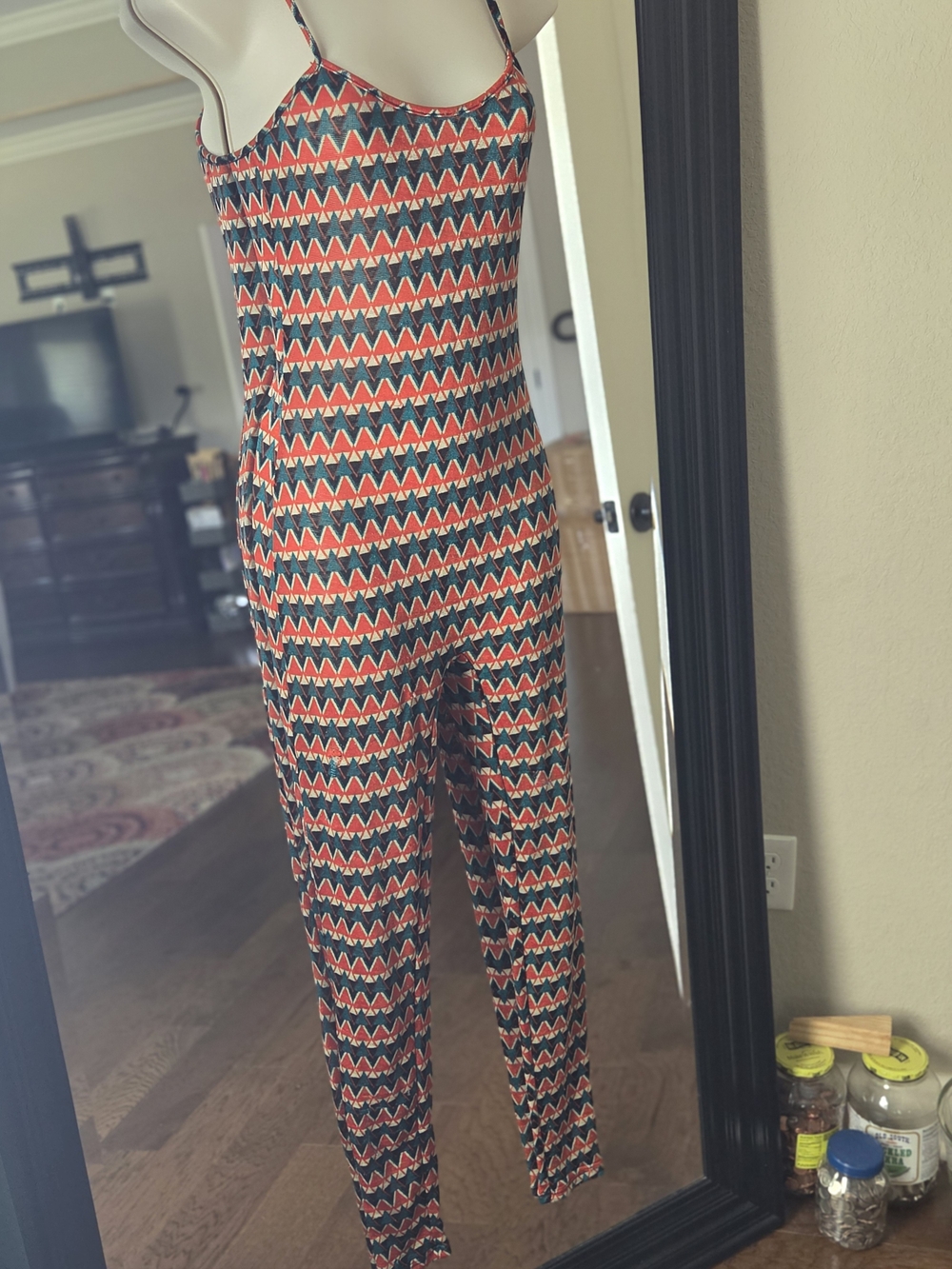 Printed Strappy Jumpsuit in Red and Navy